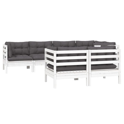 7 Piece Garden Lounge Set with Cushions White Solid Pinewood Payday Deals
