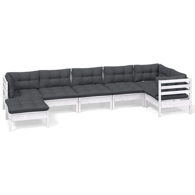 7 Piece Garden Lounge Set with Cushions White Solid Pinewood Payday Deals