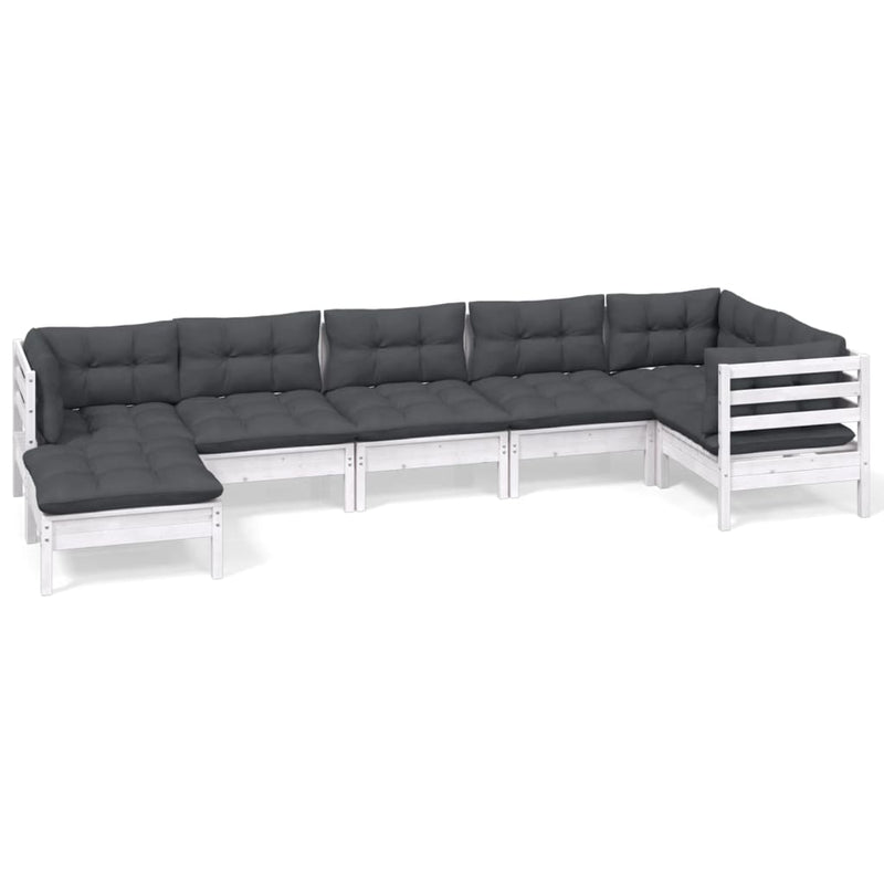 7 Piece Garden Lounge Set with Cushions White Solid Pinewood Payday Deals