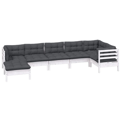 7 Piece Garden Lounge Set with Cushions White Solid Pinewood Payday Deals