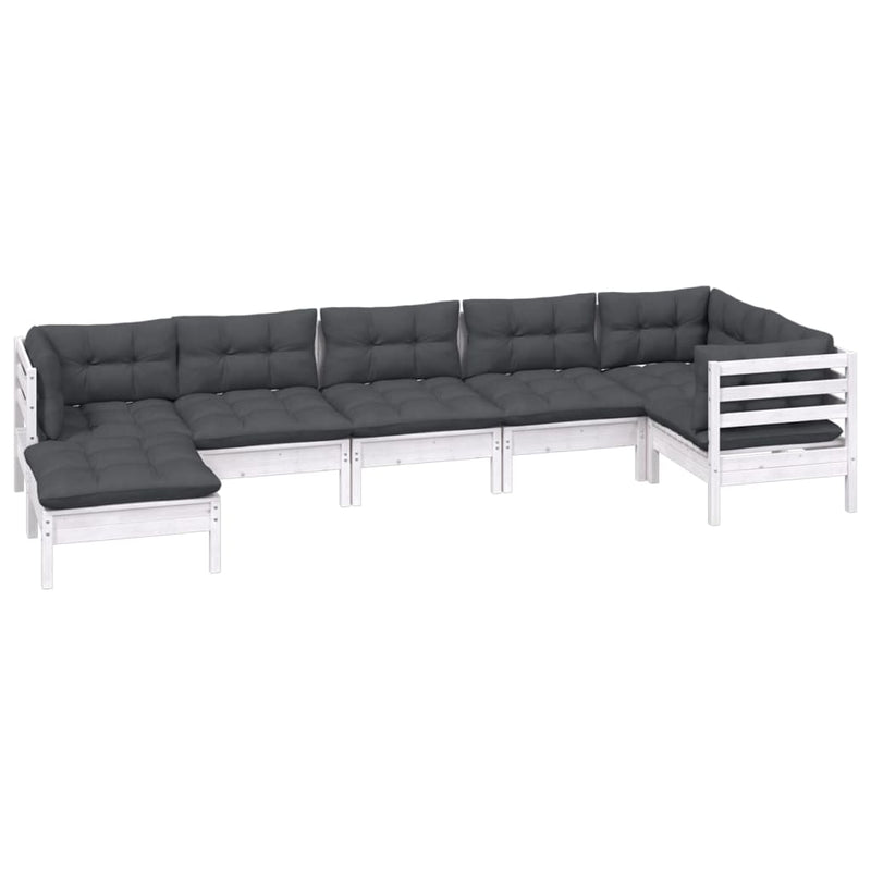 7 Piece Garden Lounge Set with Cushions White Solid Pinewood Payday Deals
