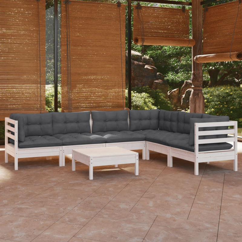 7 Piece Garden Lounge Set with Cushions White Solid Pinewood Payday Deals