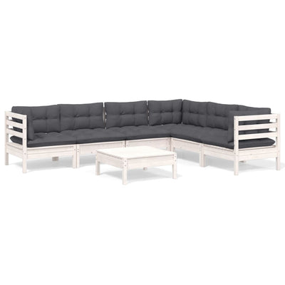7 Piece Garden Lounge Set with Cushions White Solid Pinewood Payday Deals