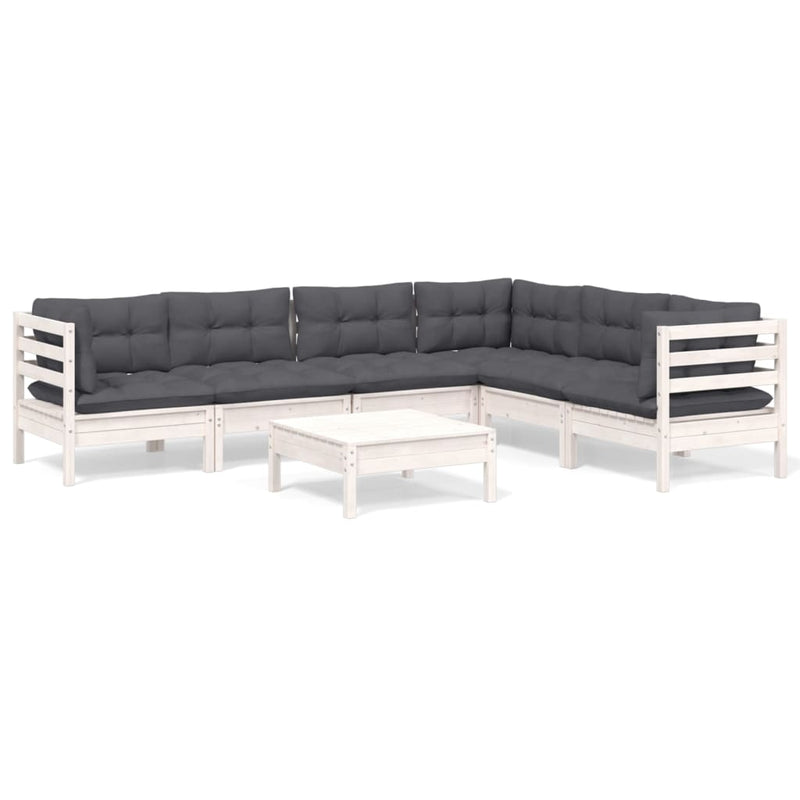 7 Piece Garden Lounge Set with Cushions White Solid Pinewood Payday Deals