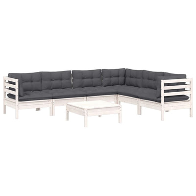 7 Piece Garden Lounge Set with Cushions White Solid Pinewood Payday Deals