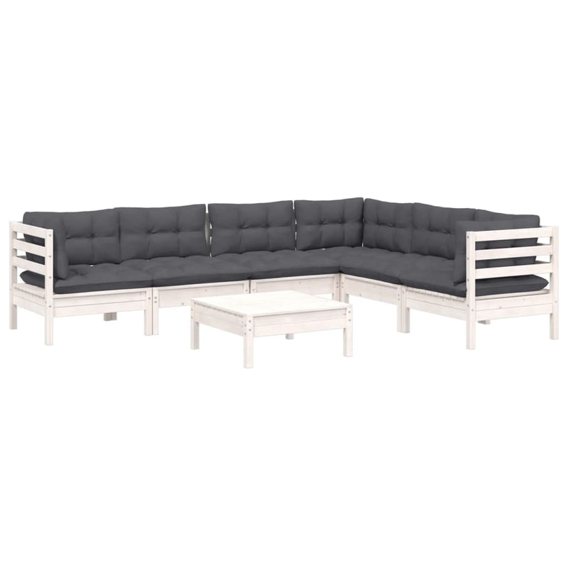 7 Piece Garden Lounge Set with Cushions White Solid Pinewood Payday Deals