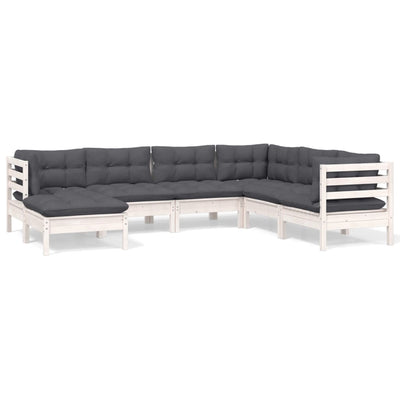 7 Piece Garden Lounge Set with Cushions White Solid Pinewood Payday Deals