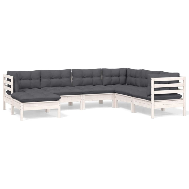 7 Piece Garden Lounge Set with Cushions White Solid Pinewood Payday Deals