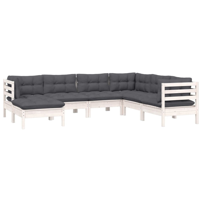 7 Piece Garden Lounge Set with Cushions White Solid Pinewood Payday Deals