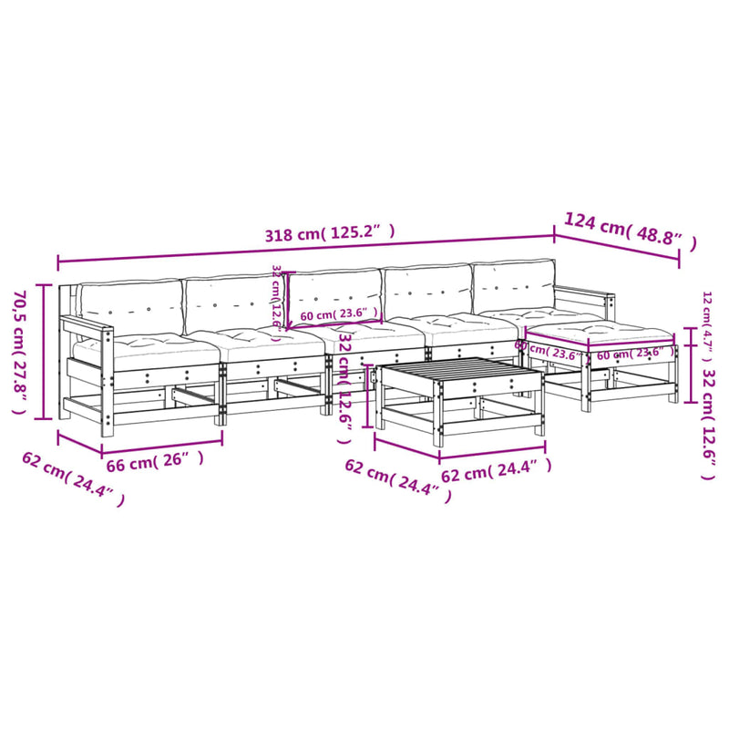 7 Piece Garden Lounge Set with Cushions White Solid Wood Payday Deals