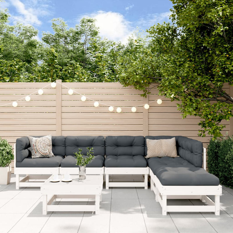 7 Piece Garden Lounge Set with Cushions White Solid Wood Payday Deals