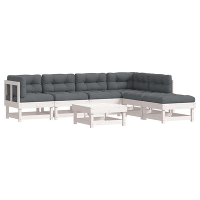 7 Piece Garden Lounge Set with Cushions White Solid Wood Payday Deals
