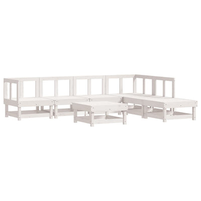 7 Piece Garden Lounge Set with Cushions White Solid Wood Payday Deals