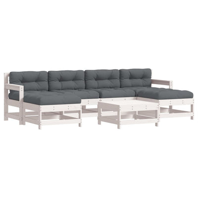 7 Piece Garden Lounge Set with Cushions White Solid Wood Payday Deals