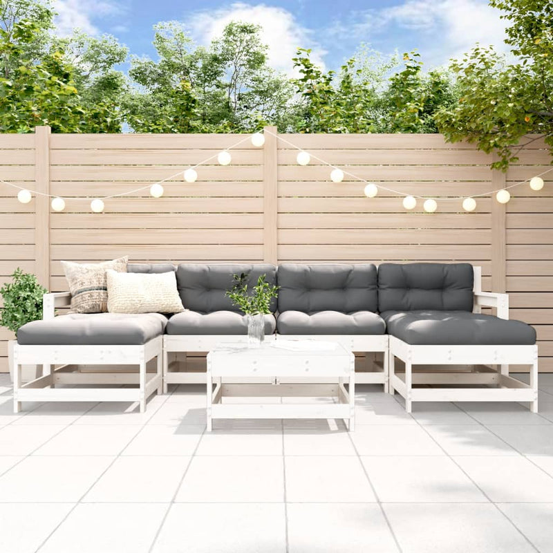 7 Piece Garden Lounge Set with Cushions White Solid Wood Payday Deals