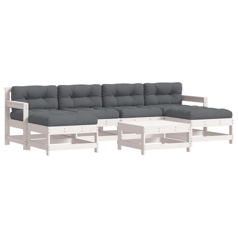 7 Piece Garden Lounge Set with Cushions White Solid Wood Payday Deals