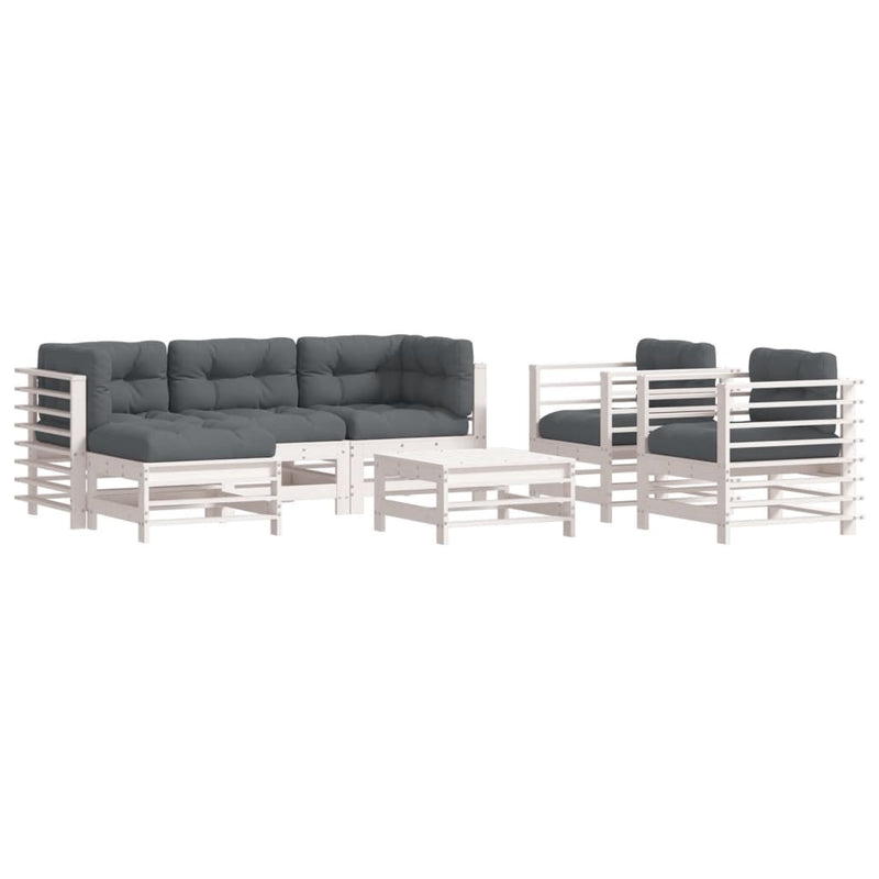 7 Piece Garden Lounge Set with Cushions White Solid Wood Payday Deals