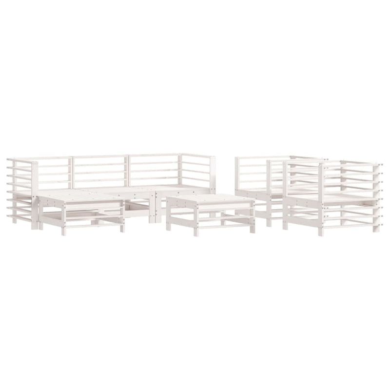 7 Piece Garden Lounge Set with Cushions White Solid Wood Payday Deals
