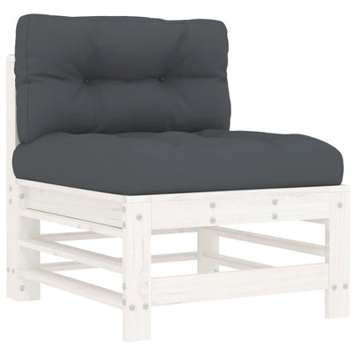 7 Piece Garden Lounge Set with Cushions White Solid Wood Payday Deals