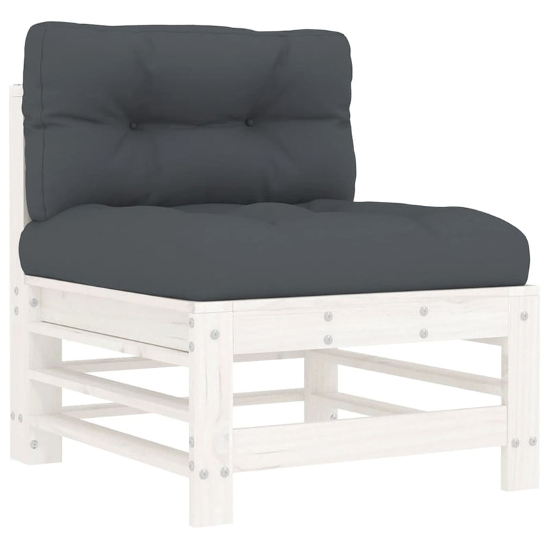7 Piece Garden Lounge Set with Cushions White Solid Wood Payday Deals