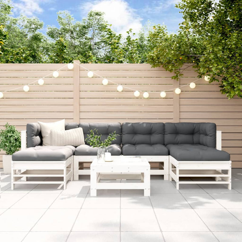 7 Piece Garden Lounge Set with Cushions White Solid Wood Payday Deals
