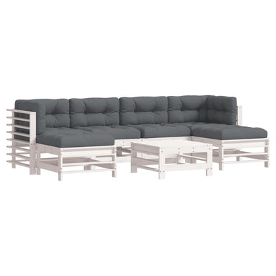 7 Piece Garden Lounge Set with Cushions White Solid Wood Payday Deals