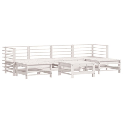7 Piece Garden Lounge Set with Cushions White Solid Wood Payday Deals
