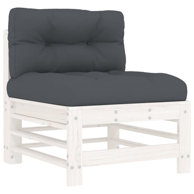 7 Piece Garden Lounge Set with Cushions White Solid Wood Payday Deals