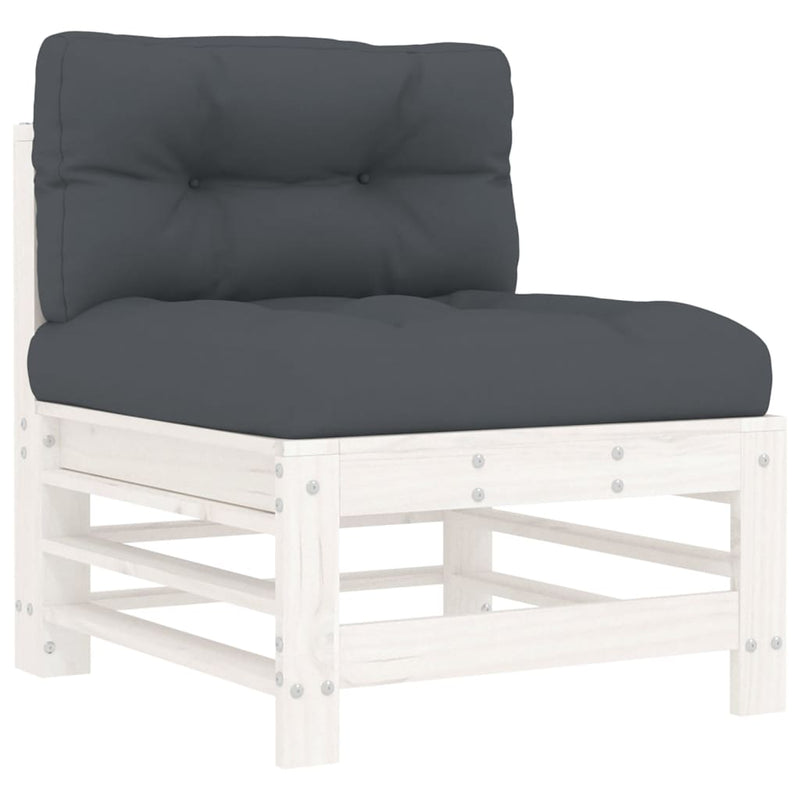 7 Piece Garden Lounge Set with Cushions White Solid Wood Payday Deals
