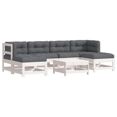 7 Piece Garden Lounge Set with Cushions White Solid Wood Payday Deals