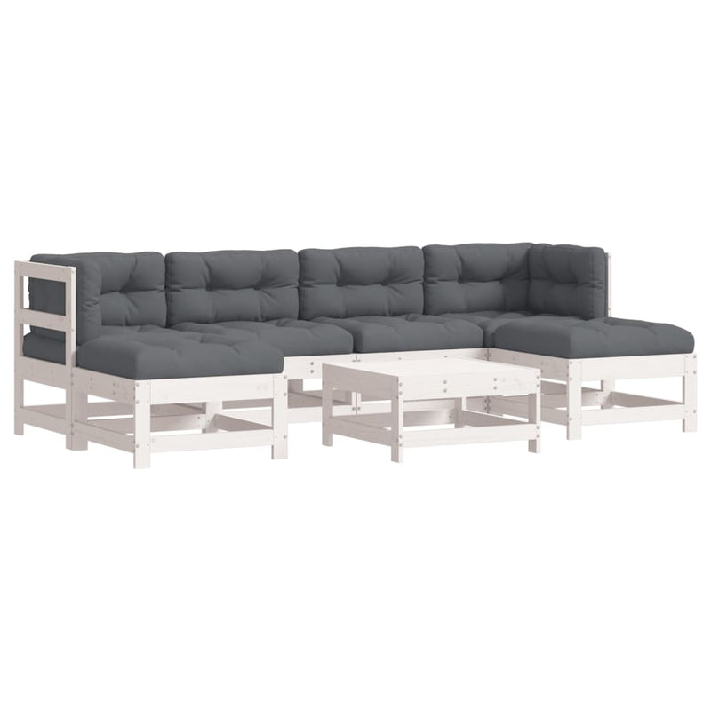 7 Piece Garden Lounge Set with Cushions White Solid Wood Payday Deals