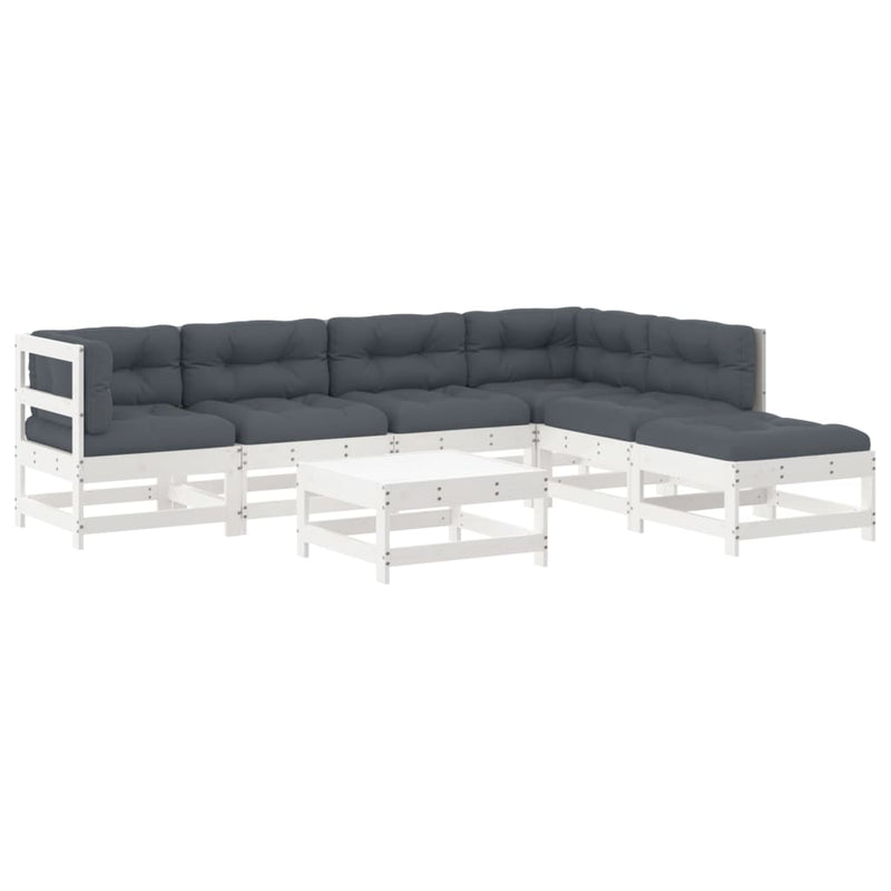 7 Piece Garden Lounge Set with Cushions White Solid Wood Payday Deals