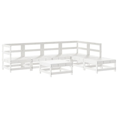 7 Piece Garden Lounge Set with Cushions White Solid Wood Payday Deals