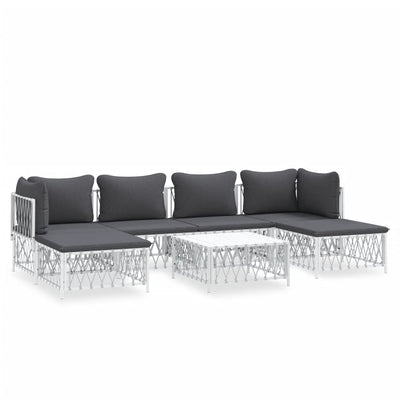 7 Piece Garden Lounge Set with Cushions White Steel Payday Deals