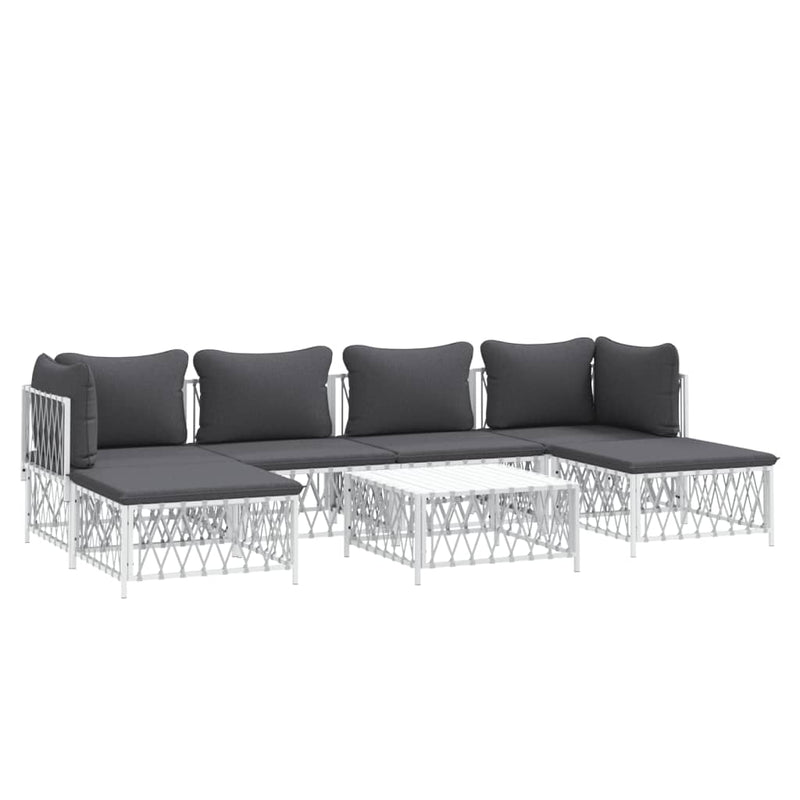 7 Piece Garden Lounge Set with Cushions White Steel Payday Deals