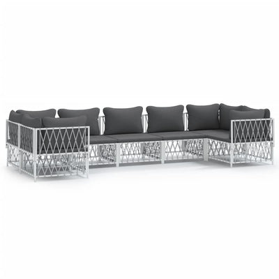 7 Piece Garden Lounge Set with Cushions White Steel Payday Deals