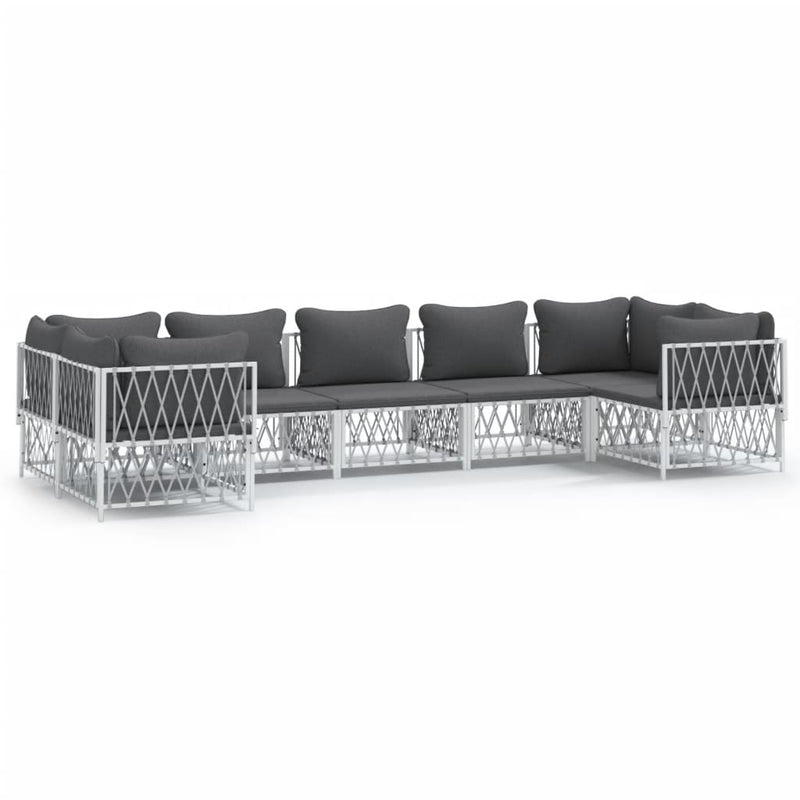 7 Piece Garden Lounge Set with Cushions White Steel Payday Deals