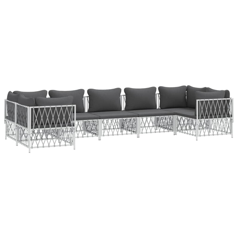 7 Piece Garden Lounge Set with Cushions White Steel Payday Deals