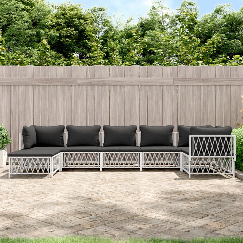 7 Piece Garden Lounge Set with Cushions White Steel Payday Deals