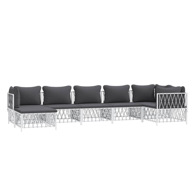 7 Piece Garden Lounge Set with Cushions White Steel Payday Deals