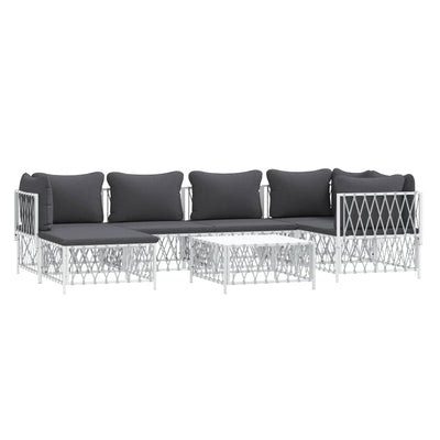 7 Piece Garden Lounge Set with Cushions White Steel Payday Deals