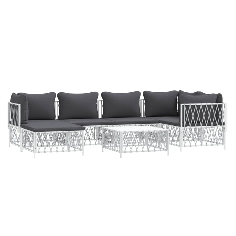 7 Piece Garden Lounge Set with Cushions White Steel Payday Deals