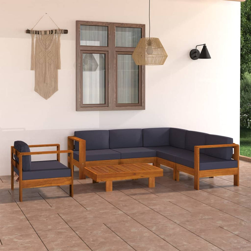 7 Piece Garden Lounge Set with Dark Grey Cushions Acacia Wood Payday Deals