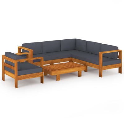 7 Piece Garden Lounge Set with Dark Grey Cushions Acacia Wood Payday Deals