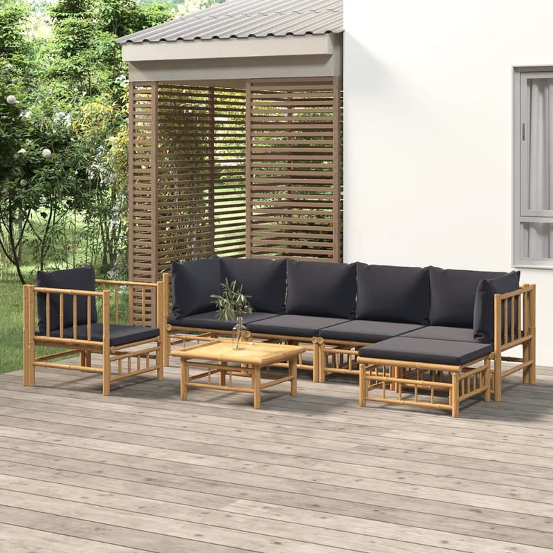7 Piece Garden Lounge Set with Dark Grey Cushions  Bamboo Payday Deals