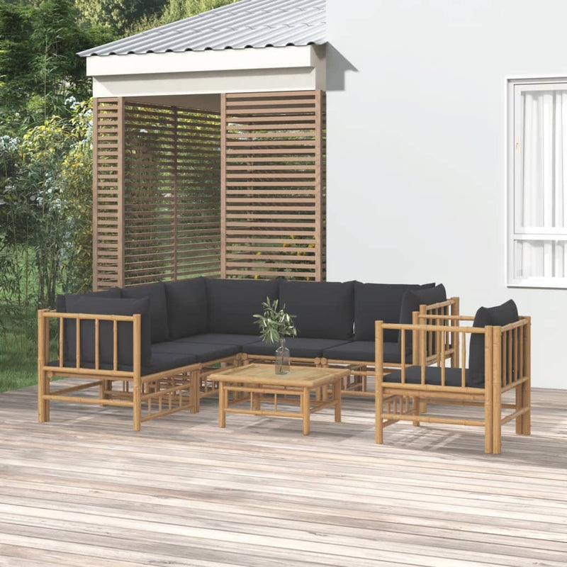 7 Piece Garden Lounge Set with Dark Grey Cushions  Bamboo Payday Deals