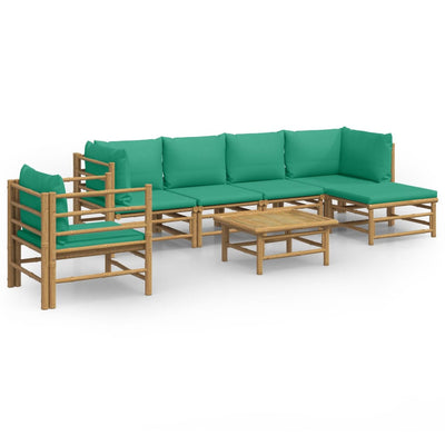 7 Piece Garden Lounge Set with Green Cushions  Bamboo Payday Deals