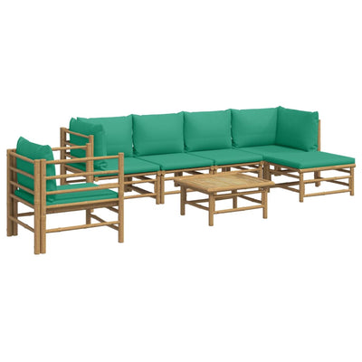 7 Piece Garden Lounge Set with Green Cushions  Bamboo Payday Deals