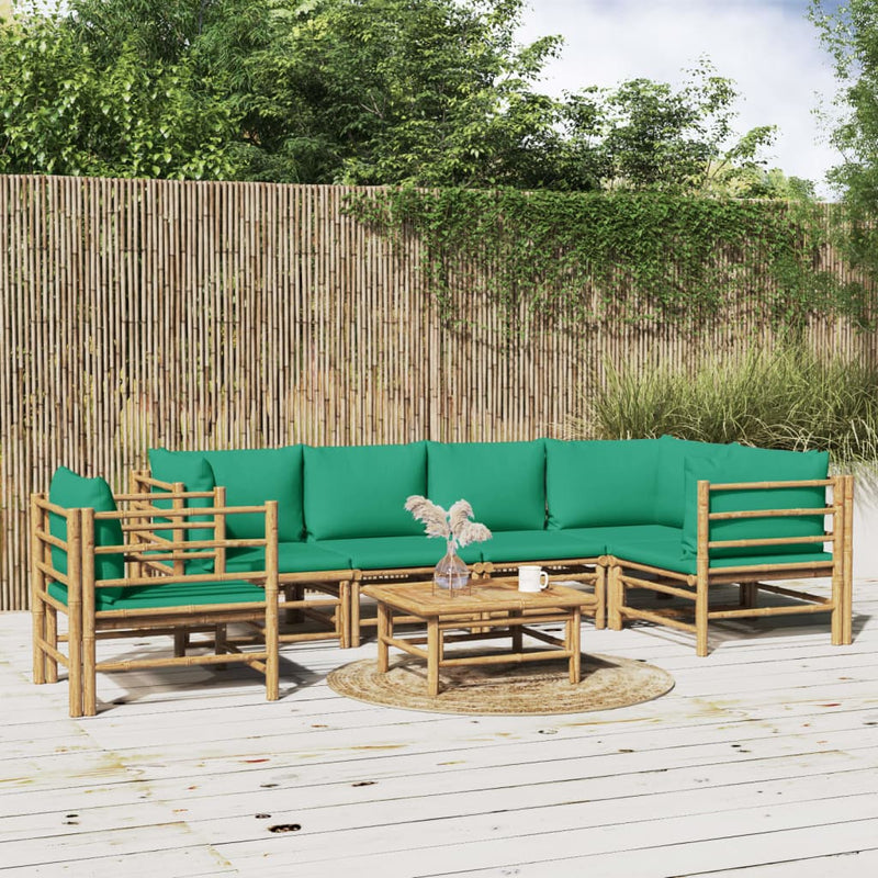 7 Piece Garden Lounge Set with Green Cushions  Bamboo Payday Deals