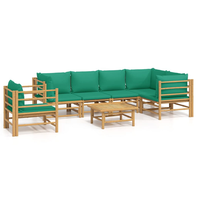 7 Piece Garden Lounge Set with Green Cushions  Bamboo Payday Deals